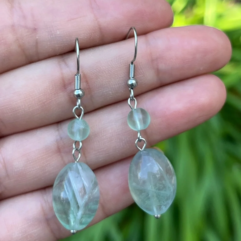 Stainless steel green fluorite earrings‎ 0201